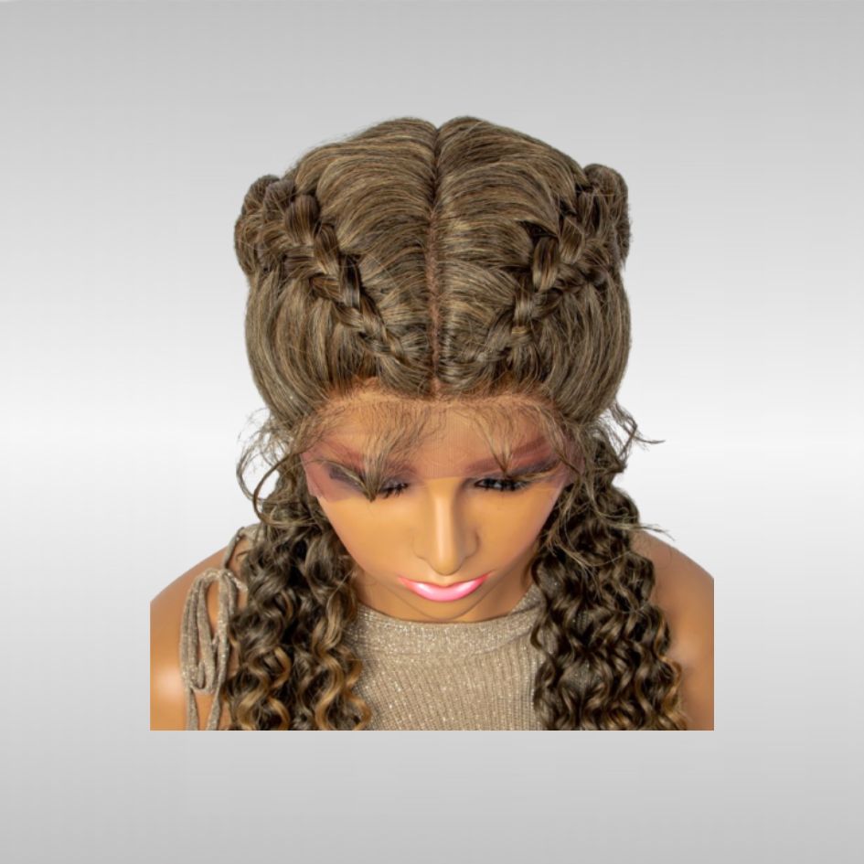 28" Curly Lace Braid Wig  - 2 Tresses Cornrow Box Braids